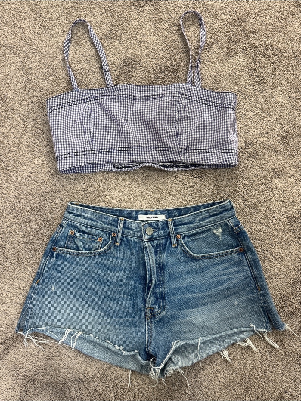 We The Free purple and White Gingham Cropped Tank